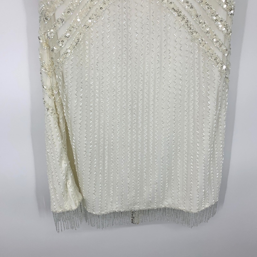 LARA Dress White Beaded Mini Fringe Wedding Honeymoon Bachelorette NWT Womens 4 - Picture 7 of 13